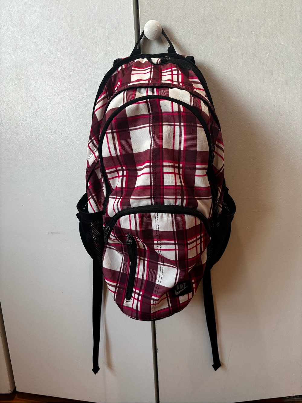 Nike White and Pink Plaid Men's Backpack